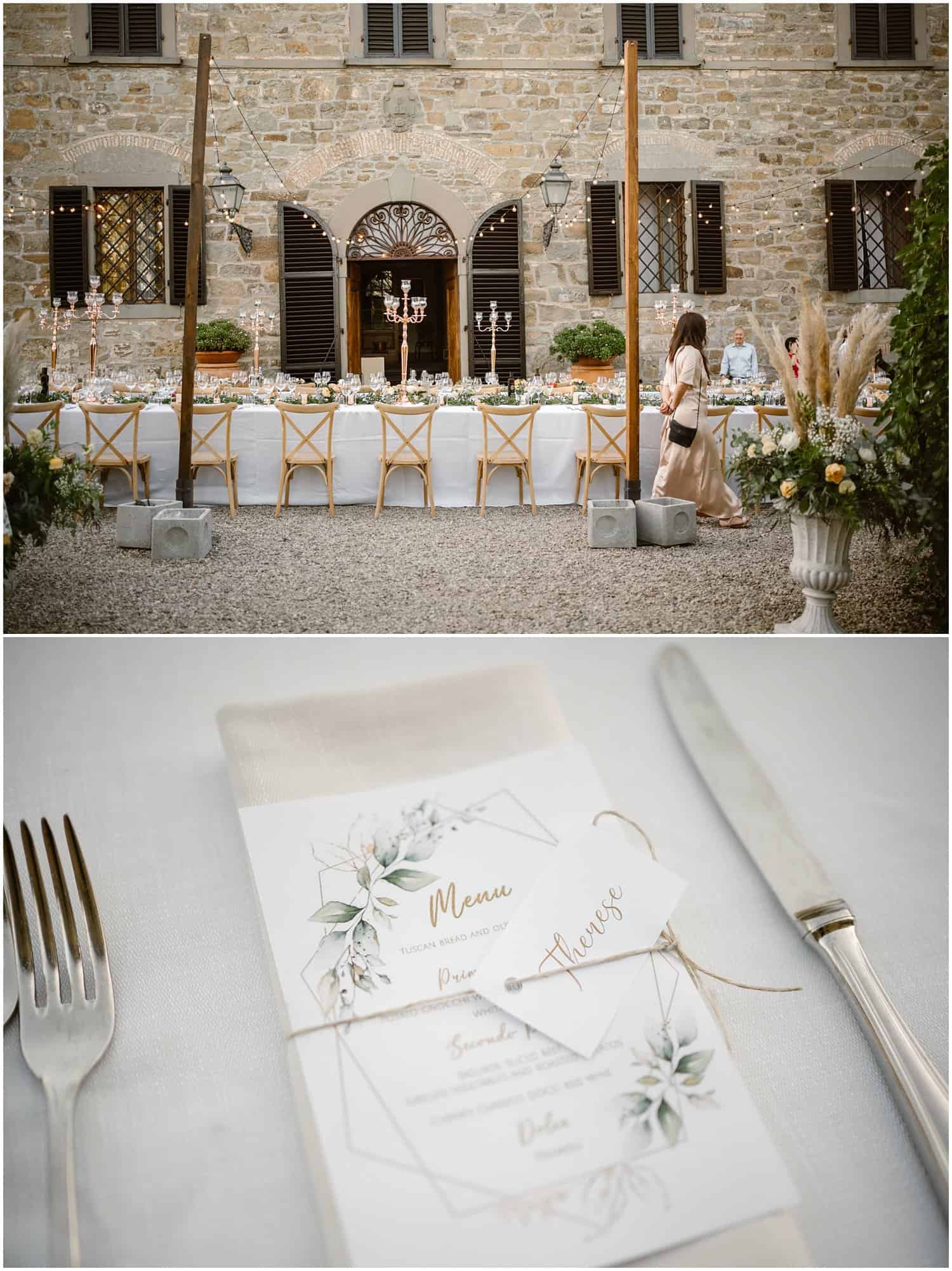 Imperial table at the wedding venue in Tuscany Borgo Castelvecchi