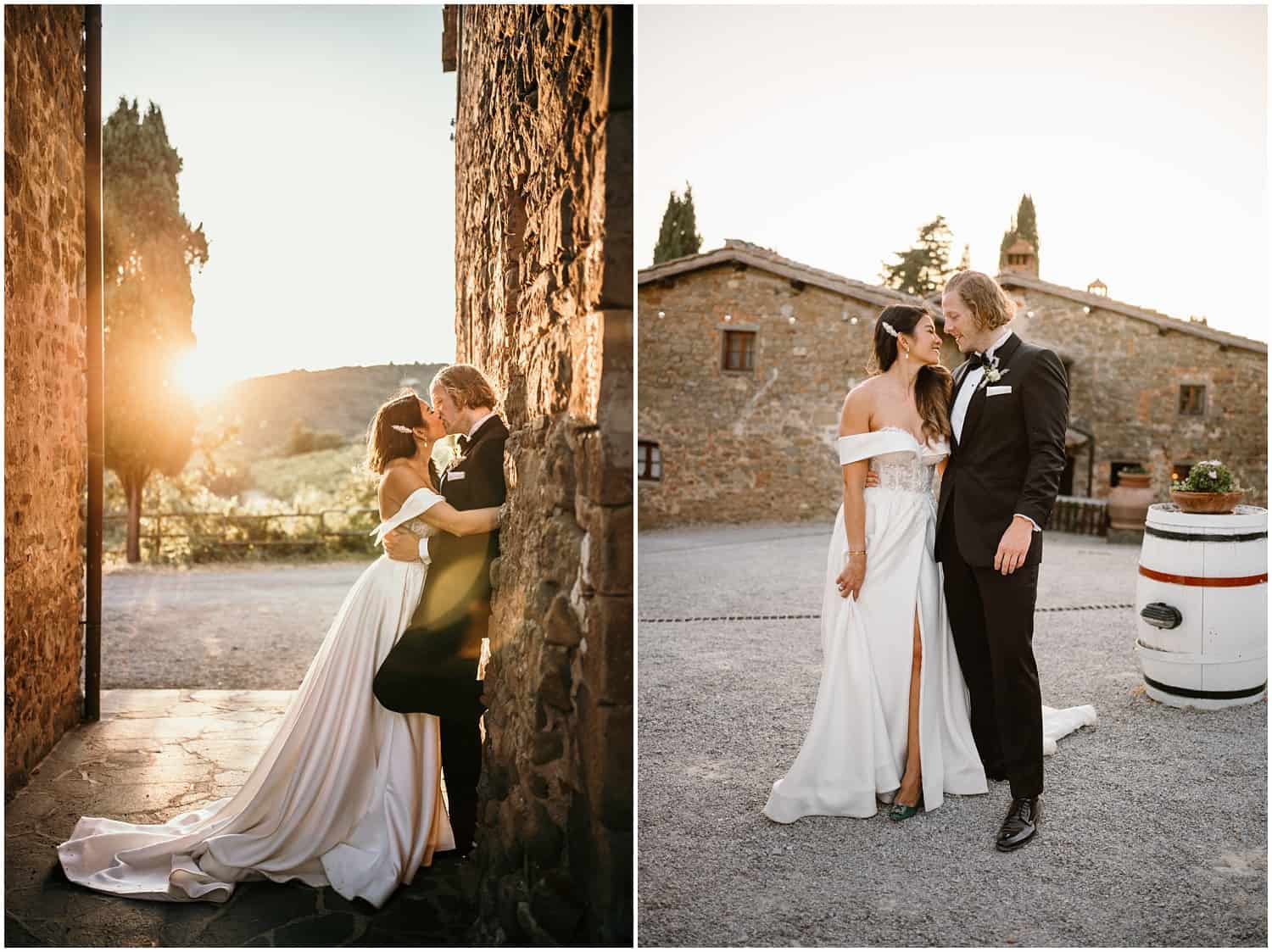 wedding photo shoot at sunset in Borgo Castelvecchi, Chianti, Tuscany