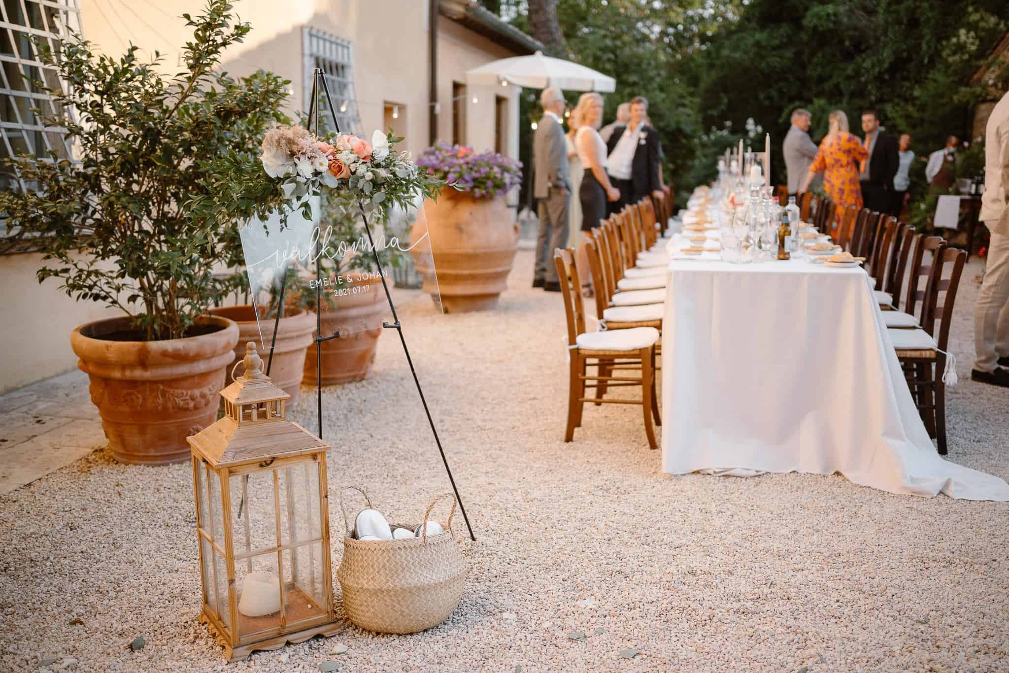 table setting at a Tuscany destination wedding