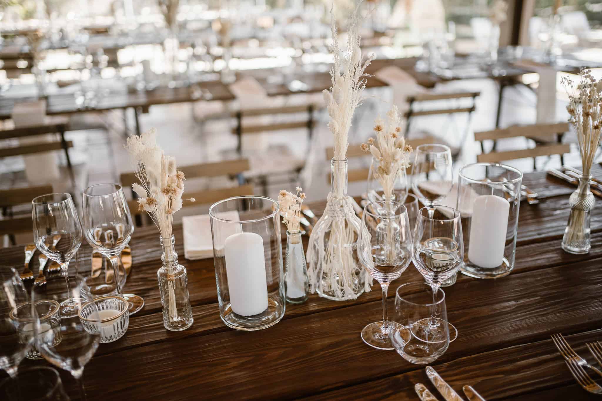 Boho centerpieces for a rustic wedding in Italy.