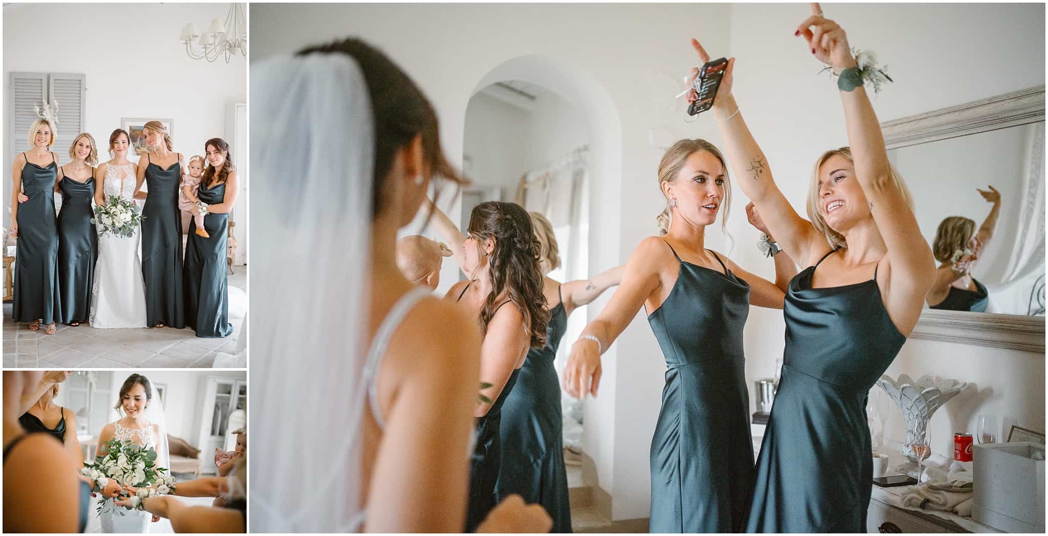 Bride having fun with her friends on her wedding day