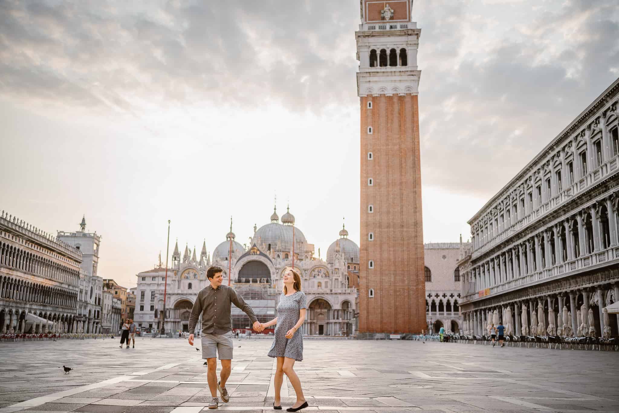 Couple in Venice in Piazza San Marco at Dawn