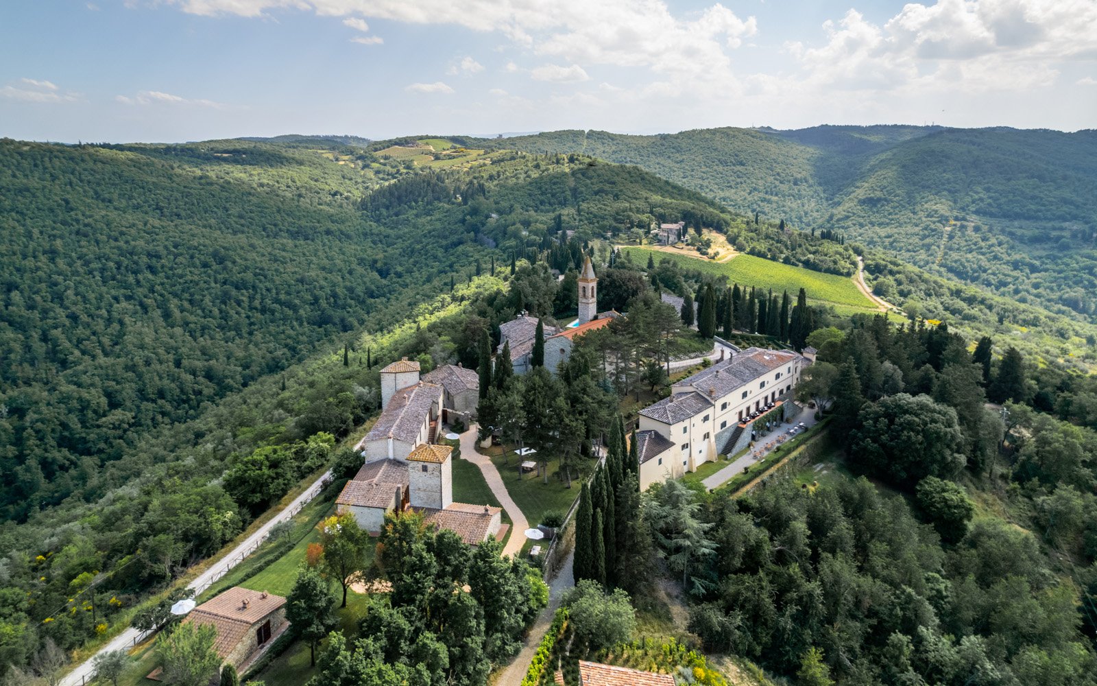 Borgo di Pietrafitta from above, a perfect venue for weddings in Tuscany