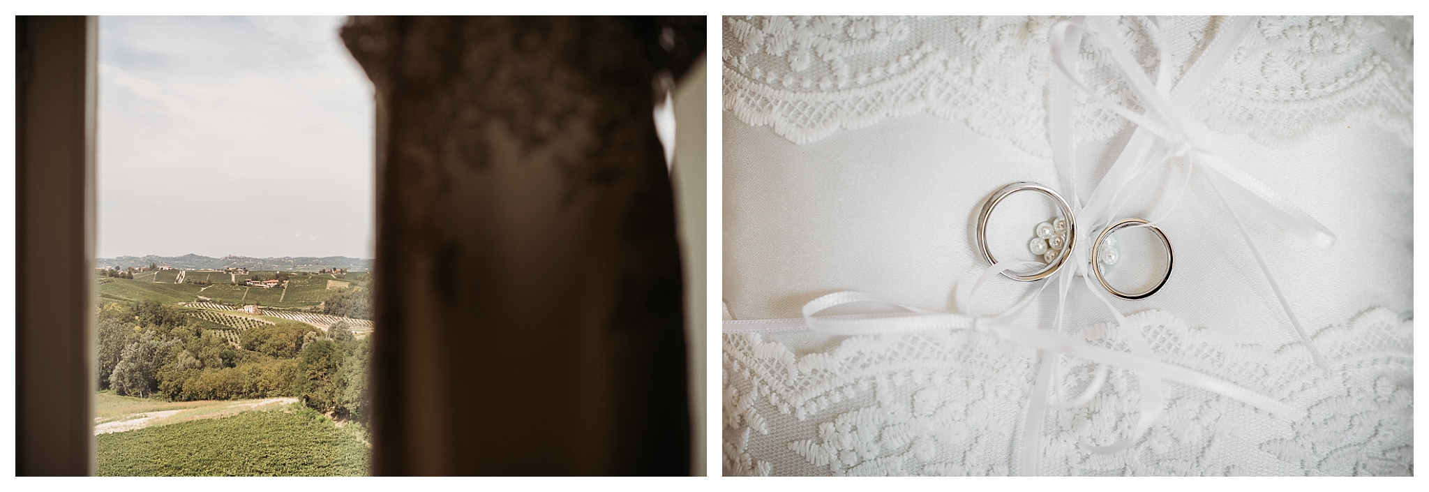 white embroidered wedding dress at La Villa Hotel, Mombaruzzo
