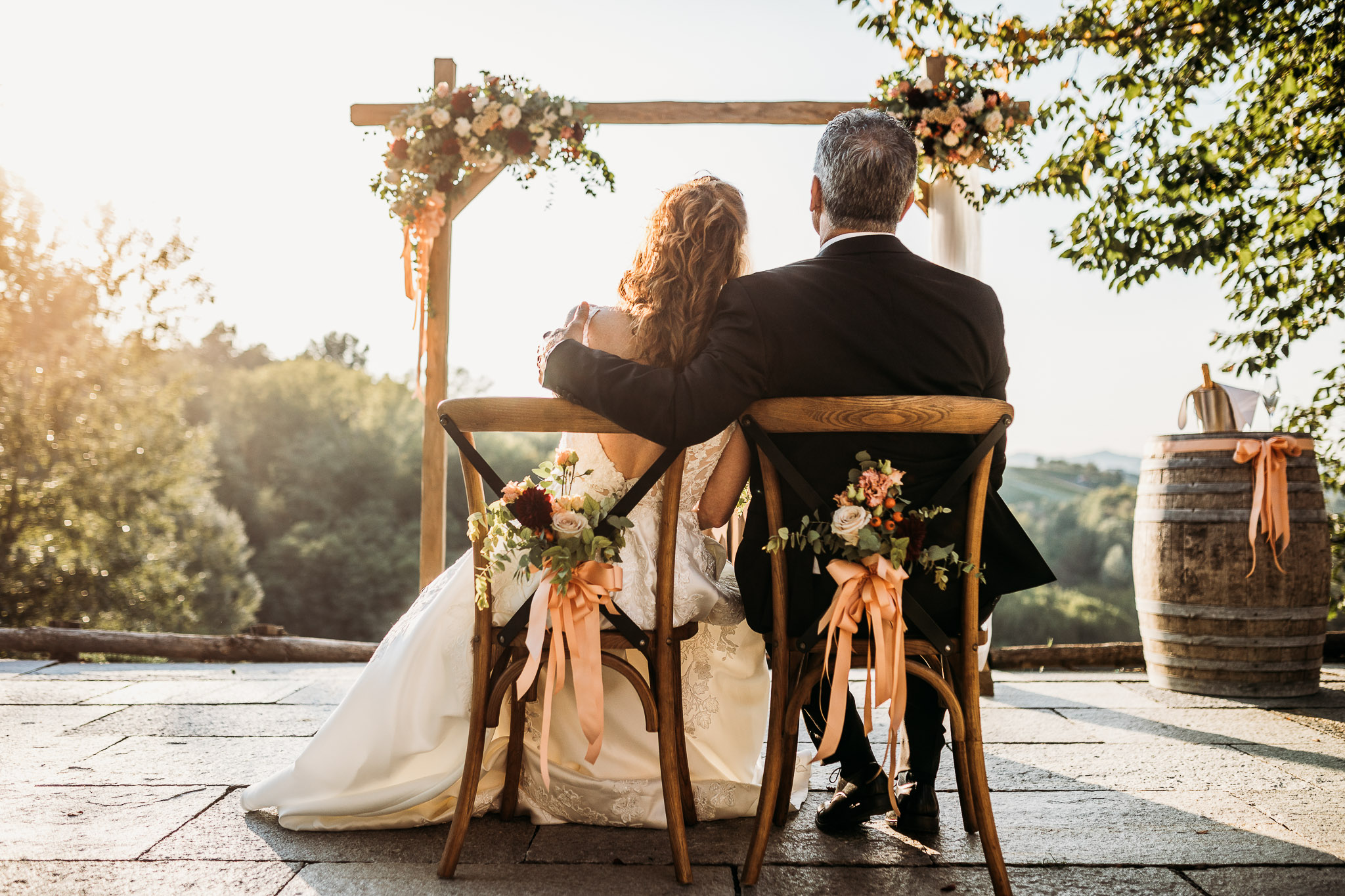 Couple eloping in Piedmont enjoys their sunset ceremony