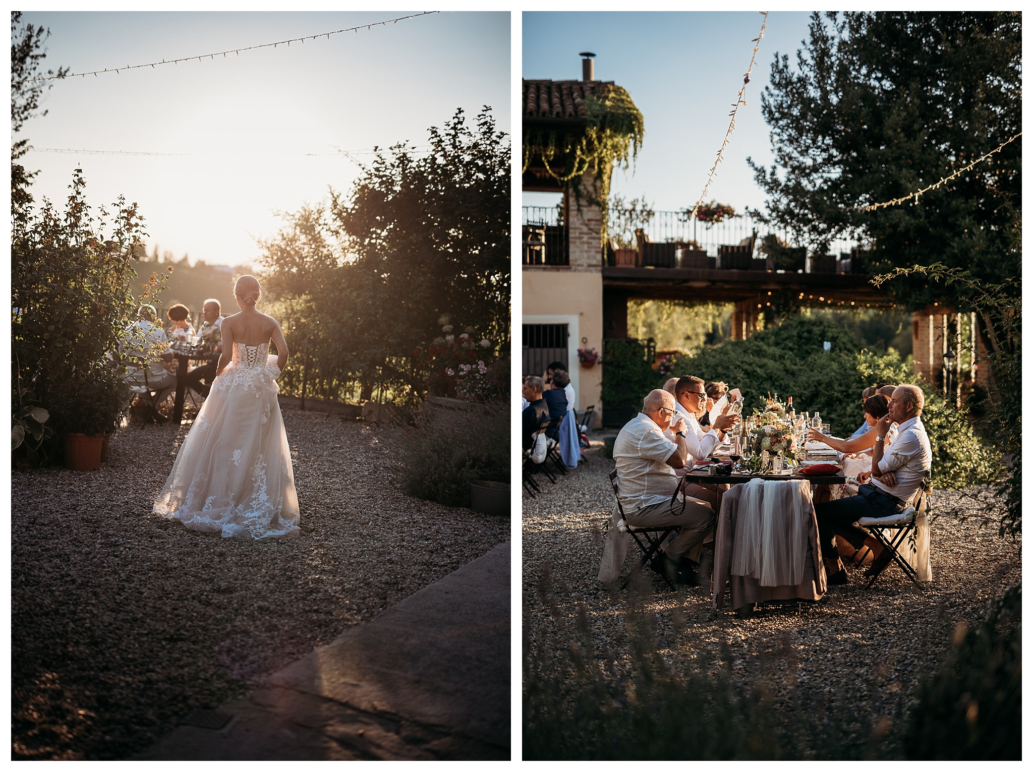 Dinner at sunset for a wedding in Italy countryside