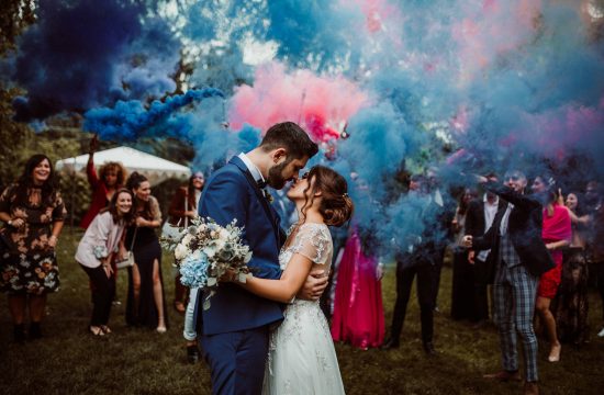 Smoke bomb blue and pink at wedding in Italy